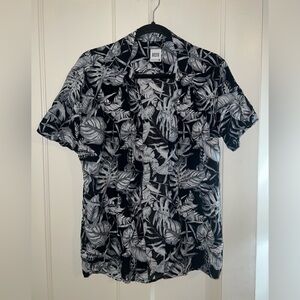 Black and White Leaf Print Men's Shirt